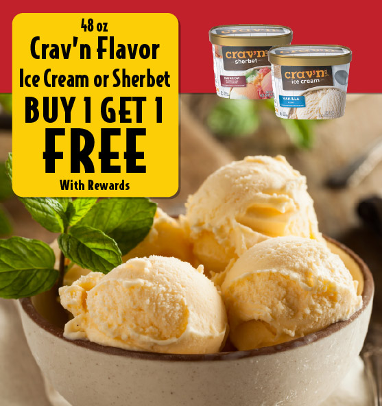 48 oz Crav'n Flavor Ice Cream or Sherbet Buy 1 Get 1 FREE with rewards