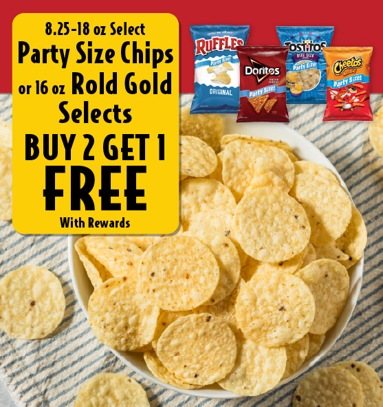 8.25-18 oz Select Party Size Chips or 16 oz Rold Gold Selects Buy 2 Get 1 Free with rewards. 