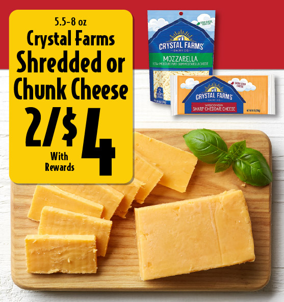 5.5-8 oz Crystal Farms Shredded or Chunk Cheese 2/$4 with rewards