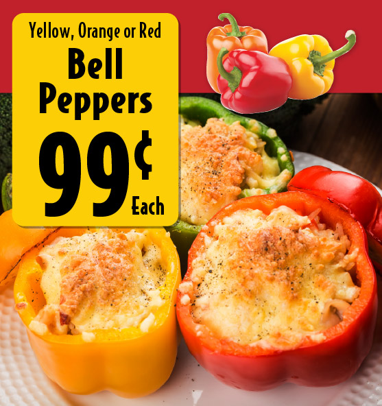 Yellow, Orange or Red Bell Peppers .99 each