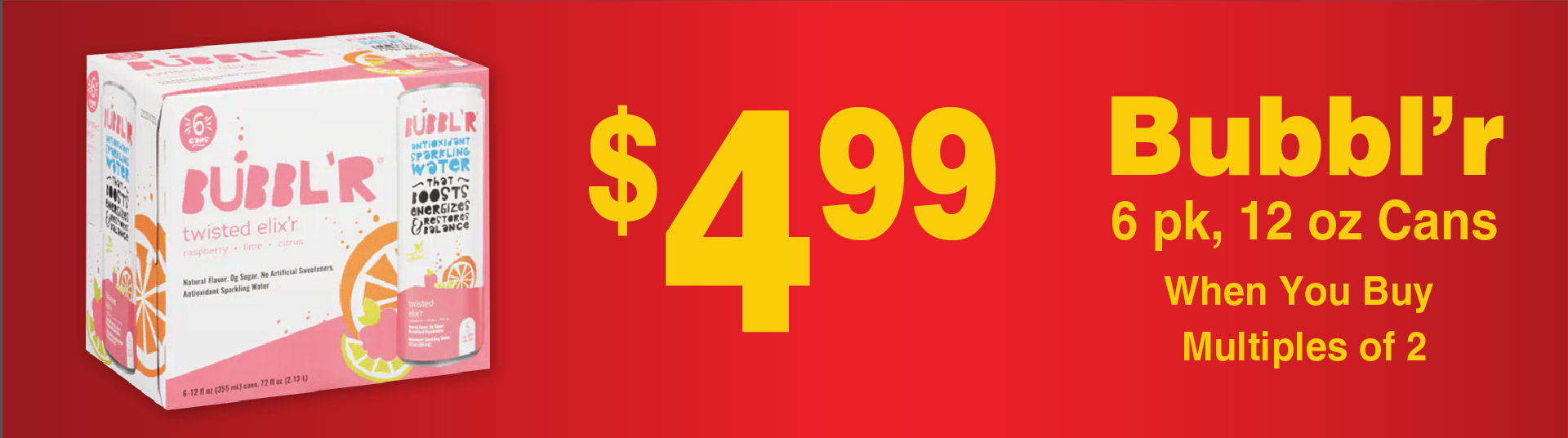 Bubbl'r 6 pk, 12 oz Cans 4.99 with rewards when you buy multiples of 2.