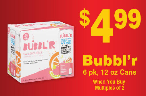 Bubbl'r 6 pk, 12 oz Cans 4.99 with rewards when you buy multiples of 2.
