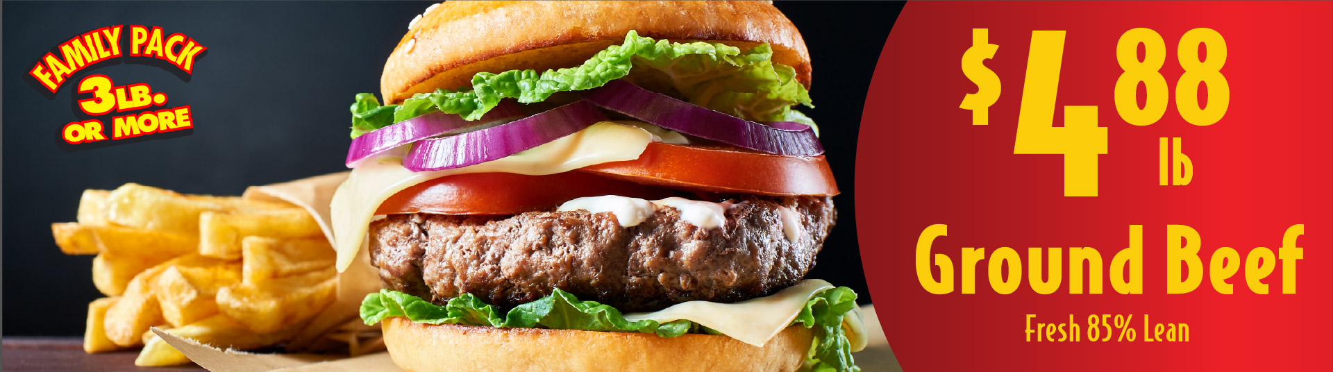 Ground Beef Fresh 85% Lean 4.88 lb Family Pack
