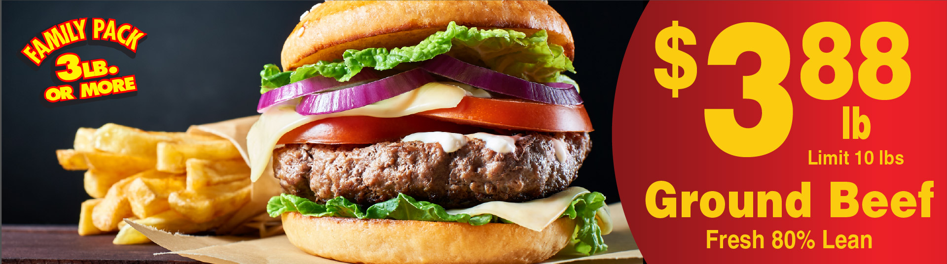 Ground Beef Fresh 80% Lean 3.88 lb Limit 10 lbs Family Pack 3 lb or more