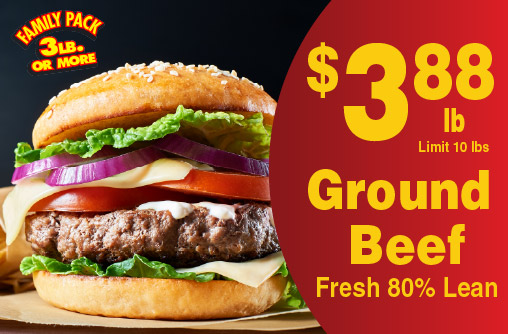 Ground Beef Fresh 80% Lean 3.88 lb Limit 10 lbs Family Pack 3 lb or more