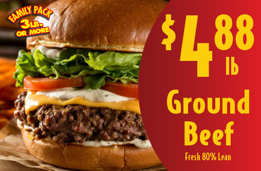 Ground Beef Fresh 80% Lean 4.88 lb Family Pack 3 lb or more.