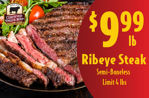 Certified Angus Beef Ribeye Steak Semi-Boneless 9.99 lb limit 4 lbs.