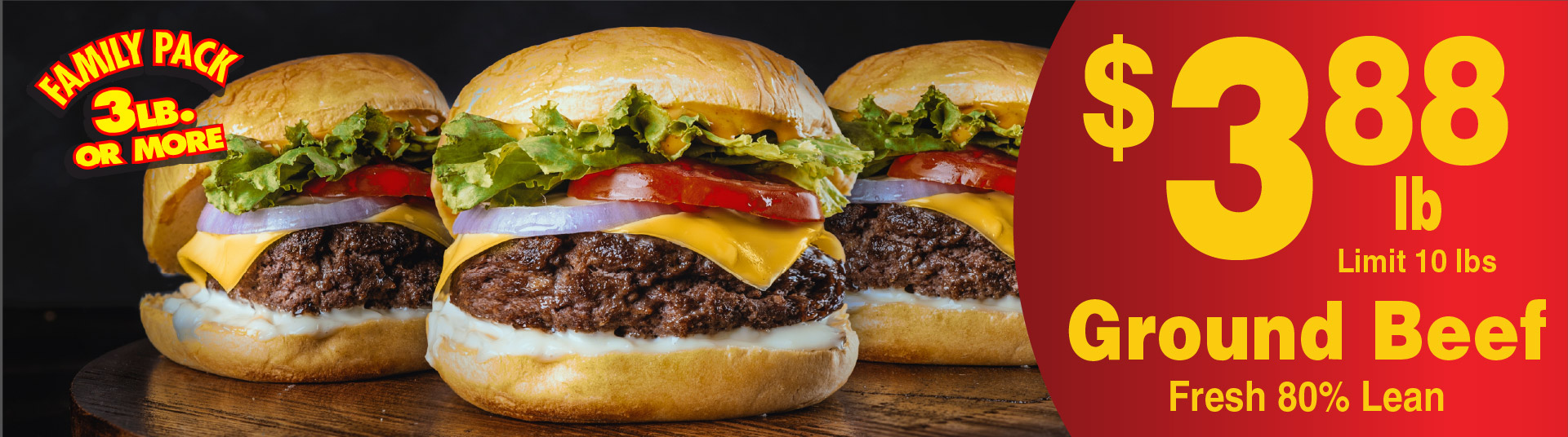 Ground Beef Fresh 80% Lean 3.88 lb Limit 10 lbs Family Pack 3 lb or more