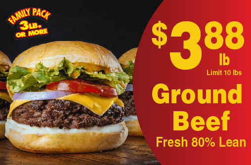 Ground Beef Fresh 80% Lean 3.88 lb Limit 10 lbs Family Pack 3 lb or more