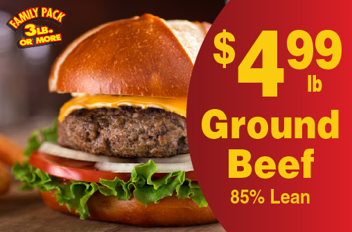 Ground Beef 85% Lean 4.99 lb Family Pack 3 lb or more.