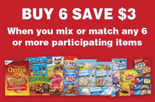 Buy 6 Save $3 when you mix or match any 6 or more participating items