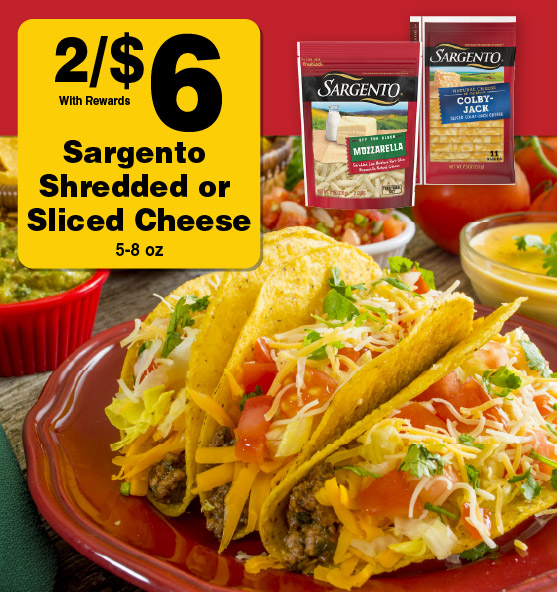 Sargento Shredded or Sliced Cheese 5-8 oz 2/$6 with rewards.
