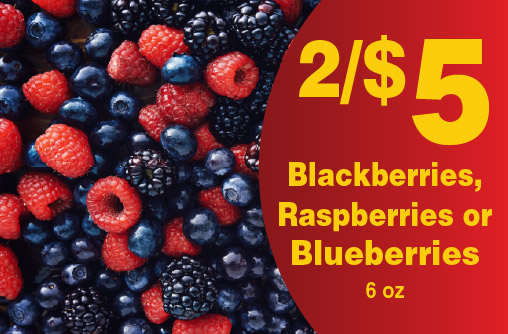 Blueberries, Raspberries or Blackberries 6 oz 2/$5