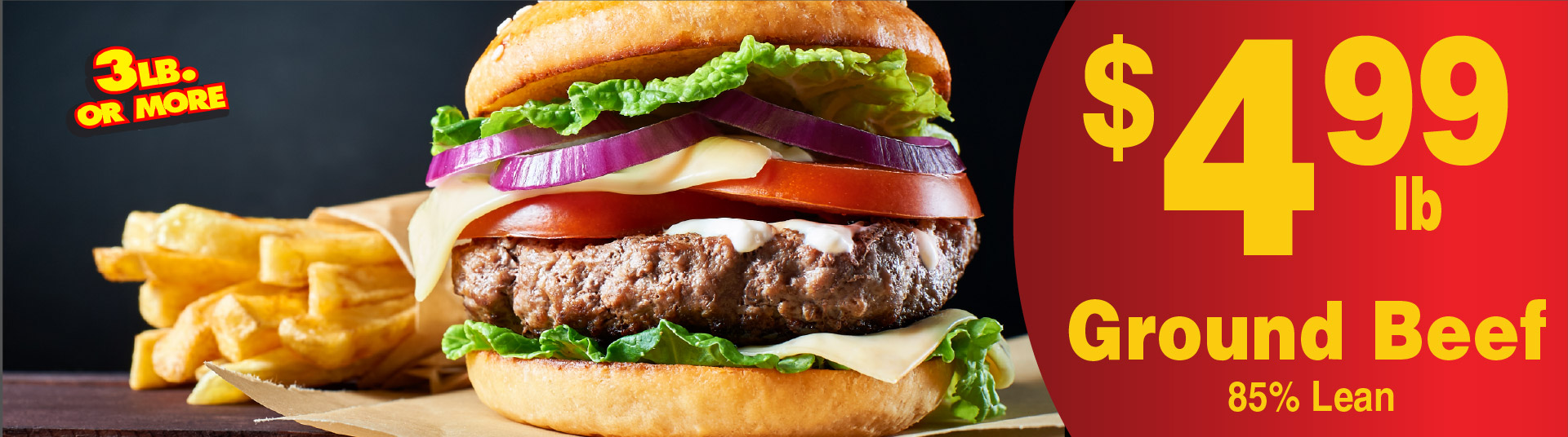 Ground Beef Fresh 85% Lean 4.99 lb Family Pack 3 lb or more.