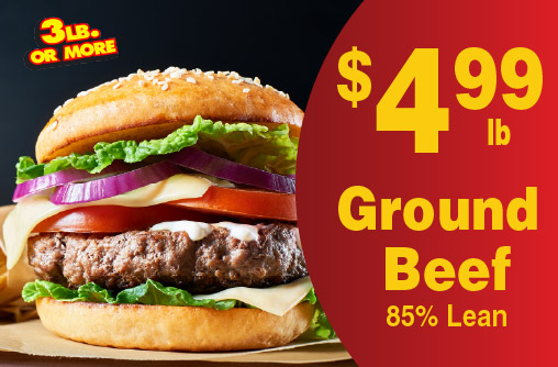 Ground Beef Fresh 85% Lean 4.99 lb Family Pack 3 lb or more.