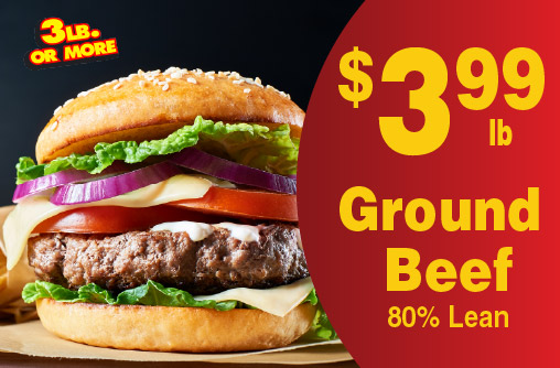 Ground Beef 80% Lean 3.99 lb 3 lb or more.
