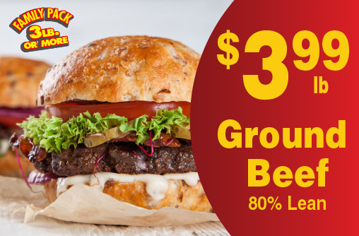 Ground Beef 80% Lean 3.99 lb. Family Pack 3 lb or more
