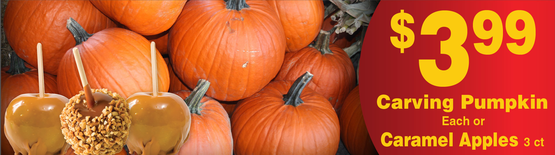 Carving Pumpkin Each or Caramel Apples 3 ct 3.99