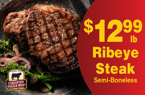Ribeye Steak Semi-Boneless 12.99 lb. Certified Angus Beef.
