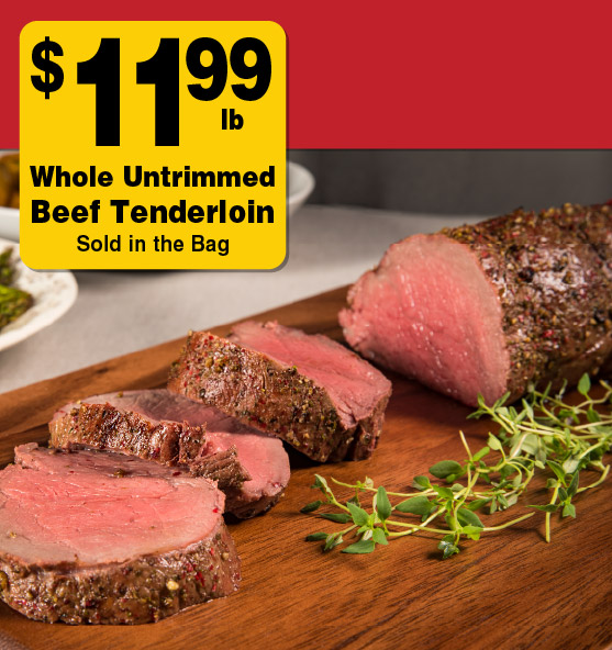 Whole Untrimmed Beef Tenderloin Sold in the Bag 11.99 lb.